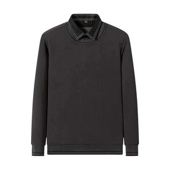 Donemore Men's Mock Two-Piece Collar Sweater Autumn Winter Solid Color Warm Long Sleeve Knitwear Fashion Casual Comfortable Versatile Top