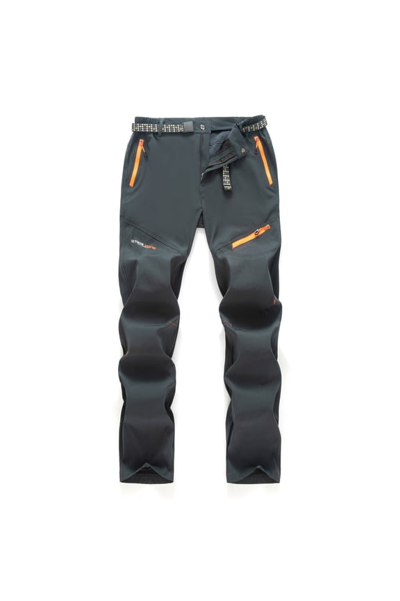 Men's Outdoor Fleece-Lined Solid Color Contrast Zipper Fly Hiking Pants with Sport Pockets Tactical Waterproof Quick-Dry Design Multi-Functional Warm Comfortable Casual Wear