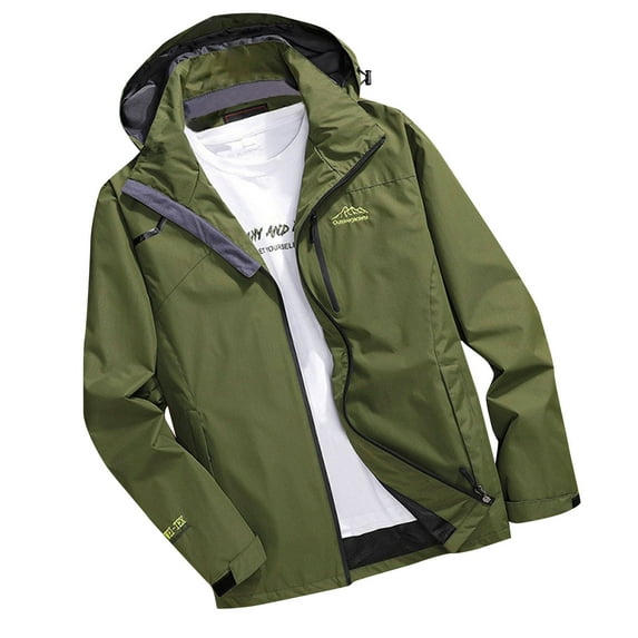 Donemore Men's Outdoor Long Sleeve Lightweight Hooded Windbreaker Jacket Solid Color Zipper Design Waterproof Windproof Casual Coat