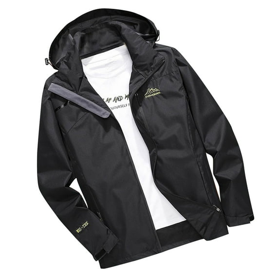 Donemore Men's Outdoor Long Sleeve Lightweight Hooded Windbreaker Jacket Solid Color Zipper Design Waterproof Windproof Casual Coat