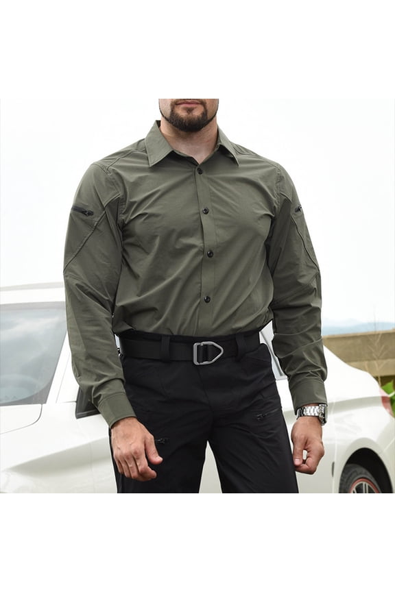 Men's Outdoor Mountain Climbing Tactical Button-Down Collar Long Sleeve Shirt / Quick-Dry Breathable Comfortable Men's Wear Multi-Functional Trendy Design