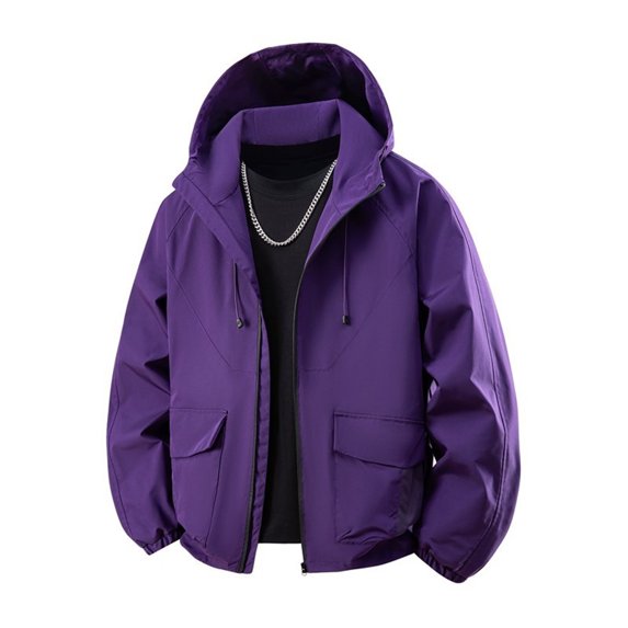 Donemore Men's Outdoor Mountaineering Casual Hooded Windbreaker Jacket Long Sleeve Solid Color Water-Resistant Quick-Dry Windproof Design Zippered Pocket Multi-Functional Breathable Men's Clothing