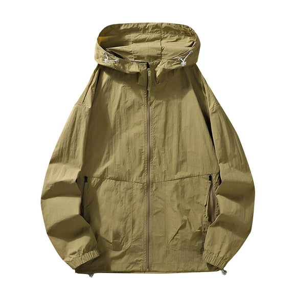 Donemore Men's Outdoor Summer Long Sleeve Hooded Sun Protection Quick-Dry Ice Silk Lightweight Casual Jacket for Sports and Leisure