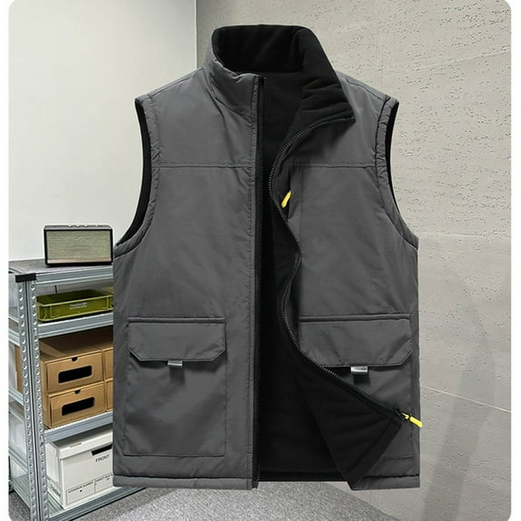 Donemore Men's Reversible Sleeveless Hooded Vest with Pockets, Lightweight Fleece Jacket for Outdoor Casual Office Wear