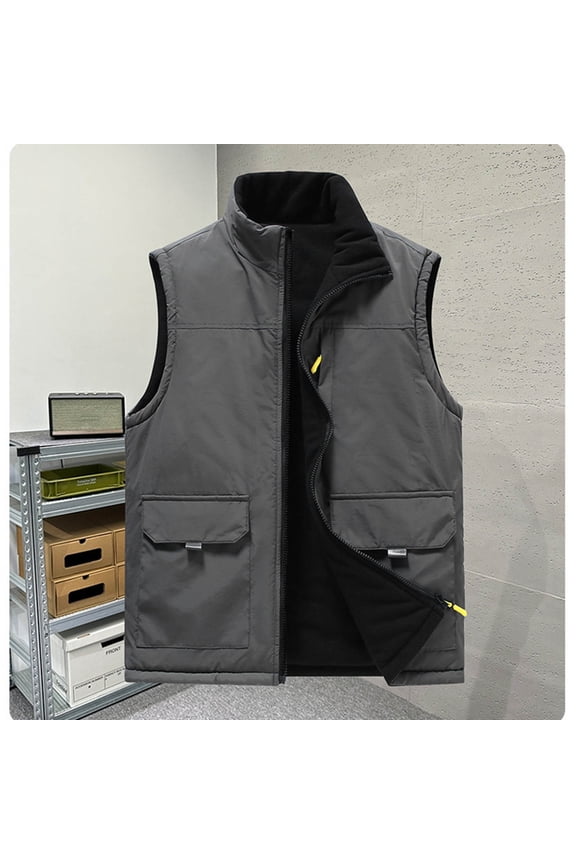 Men's Reversible Sleeveless Hooded Vest with Pockets, Lightweight Fleece Jacket for Outdoor Casual Office Wear