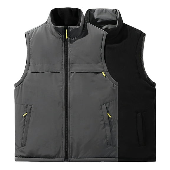 Donemore Men's Reversible Sleeveless Hooded Vest with Pockets, Lightweight Fleece Jacket for Outdoor Casual Office Wear