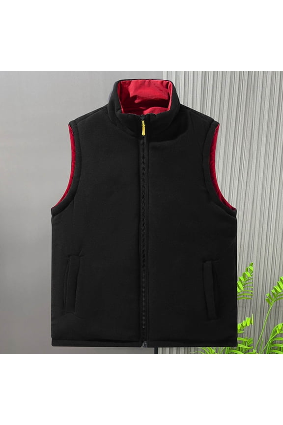 Men's Reversible Sleeveless Hooded Vest with Pockets, Lightweight Fleece Jacket for Outdoor Casual Office Wear