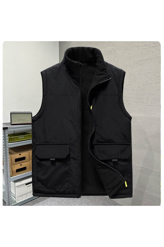 Men's Reversible Sleeveless Hooded Vest with Pockets, Lightweight Fleece Jacket for Outdoor Casual Office Wear
