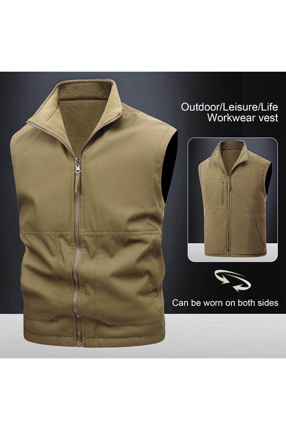 Men's Reversible Sleeveless Work Jacket Solid Color Lapel No Hood Design Outdoor Fishing Photography Casual Top
