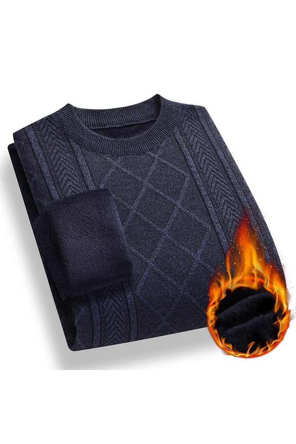 Men's Round Neck Fleece-Lined Heavyweight Thermal Underwear Mid-Age & Senior Men Warm Business Casual Style Classic Simple Design