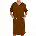thumbnail image 1 of Donemore Men's Short Sleeve V-Neck Nightshirt Robe with Pockets Long Length Loose Fit Home Wear, 1 of 6