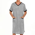 thumbnail image 1 of Donemore Men's Short Sleeve V-Neck Nightshirt Robe with Pockets Long Length Loose Fit Home Wear, 1 of 6