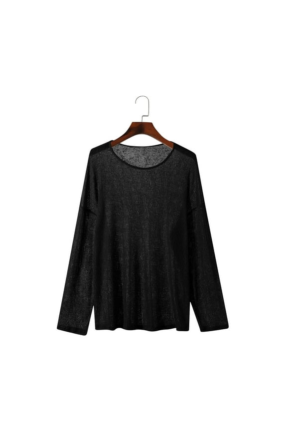 Men's Simple Solid Color Semi-Sheer Long Sleeve Round Neck Shirt Casual Business Comfort Fit Versatile Modern Design