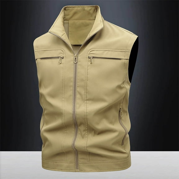 Donemore Men's Sleeveless Work Jacket Outdoor Fishing Photography Utility Plain Color Collared No-Hood Casual Business Multi-Purpose Attire