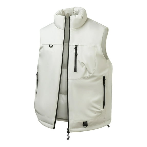 Donemore Men's Sleeveless Zippered Insulated Cotton Vest Winter Warm Loose Fit Solid Color Casual Jacket Coat