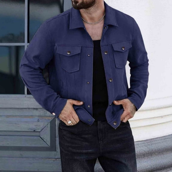 Donemore Men's Slim Fit Casual Jacket Solid Color Snap Button Collar Lightweight Polyester Outdoor Windbreaker Pockets