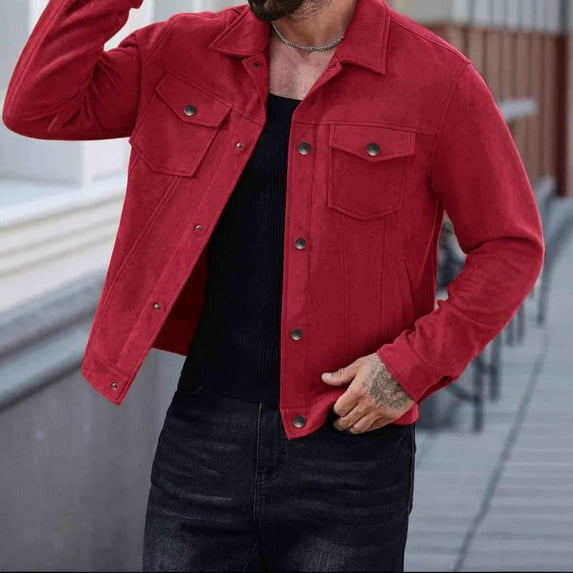 Donemore Men's Slim Fit Casual Jacket Solid Color Snap Button Collar Lightweight Polyester Outdoor Windbreaker Pockets