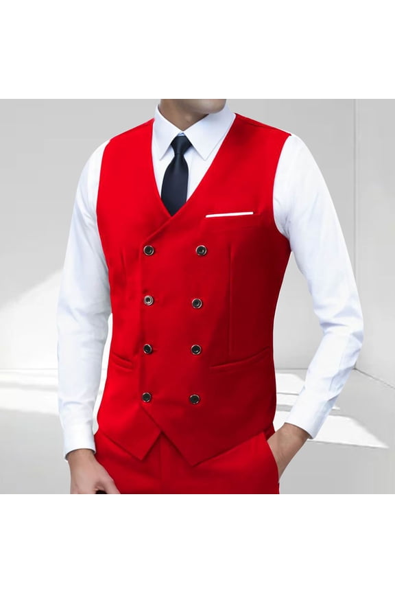 Men's Slim Fit Sleeveless Round Neck Pure Color Suit Vest Waistcoat - Business Casual Stylish Design, Breathable Comfortable Tailored Mens Outerwear