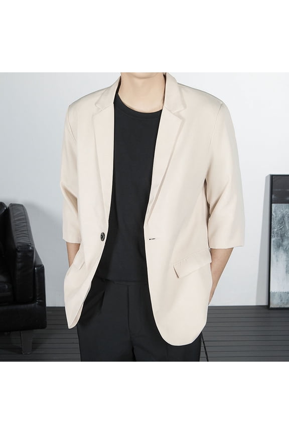 Men's Slim Fit Suit Blazer with Shoulder Pads & Stretch Fabric - Solid Color Notched Lapel Single Breasted Long Sleeve Back Vent Pockets