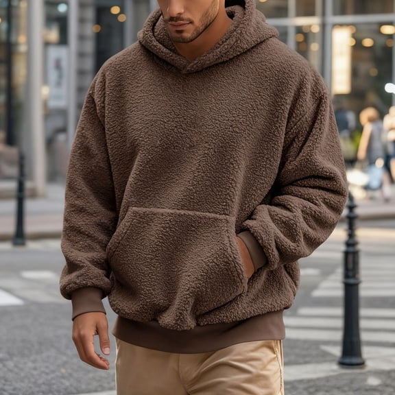 Donemore Men's Soft Fleece Hoodie with Drawstring Hood & Kangaroo Pockets, Solid Color Long Sleeve Casual Pullover