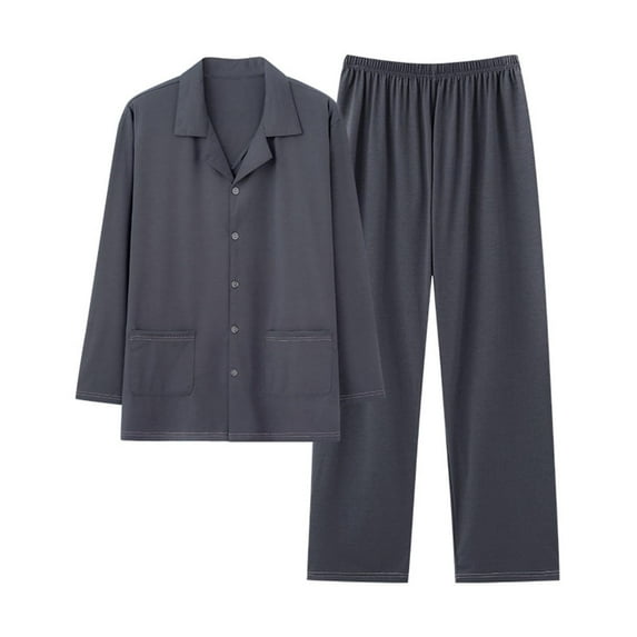 Donemore Men's Soft Modal Blend Pajama Set Long Sleeve Lapel Collar Casual Lounge Wear for Home Relaxation