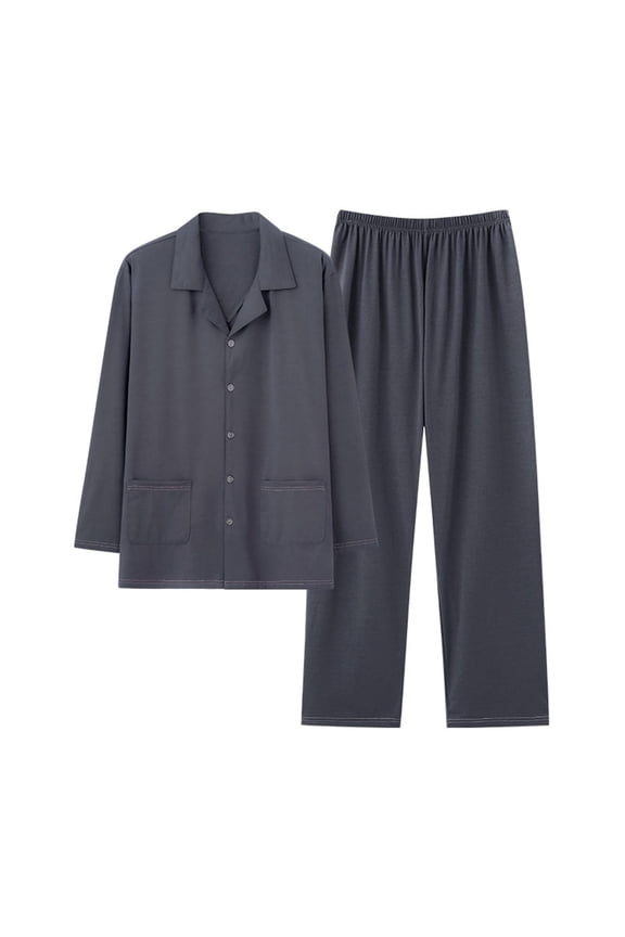 Men's Soft Modal Blend Pajama Set Long Sleeve Lapel Collar Casual Lounge Wear for Home Relaxation