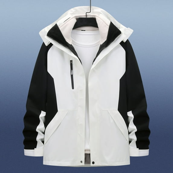 Donemore Men's Solid & Color Block Zipper 3-in-1 Detachable Workwear Outdoor Hooded Windbreaker Jacket Long Sleeve Casual Coat