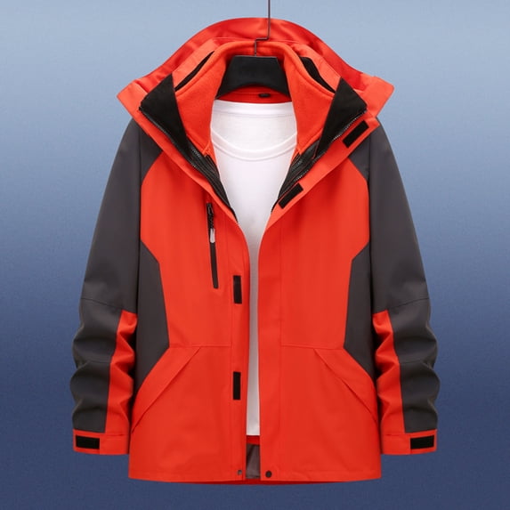 Donemore Men's Solid & Color Block Zipper 3-in-1 Detachable Workwear Outdoor Hooded Windbreaker Jacket Long Sleeve Casual Coat
