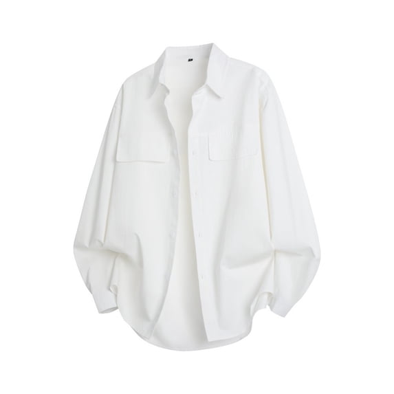 Donemore Men's Solid Color Button-Down Collar Long Sleeve Work Shirt with Two Pockets