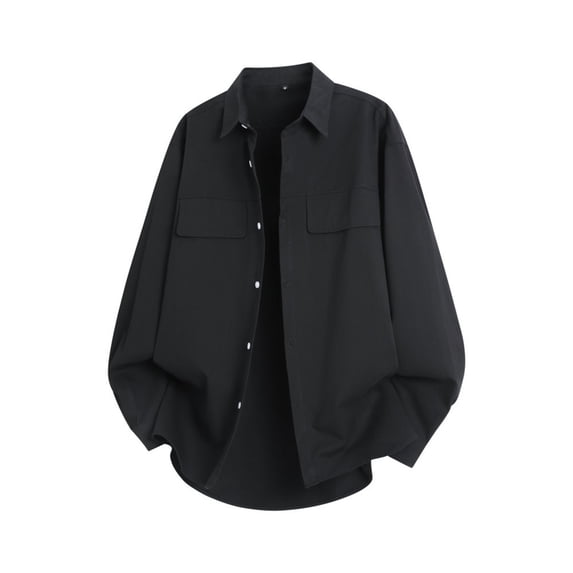 Donemore Men's Solid Color Button-Down Collar Long Sleeve Work Shirt with Two Pockets