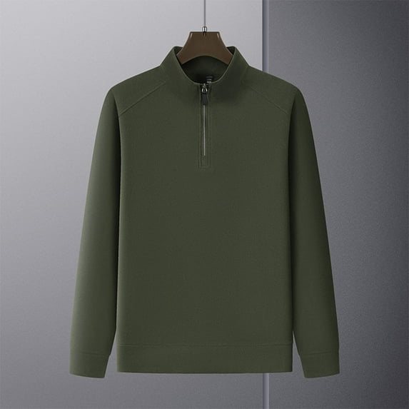 Donemore Men's Solid Color Casual Long Sleeve Stand Collar Zipper Thermal Polyester Top