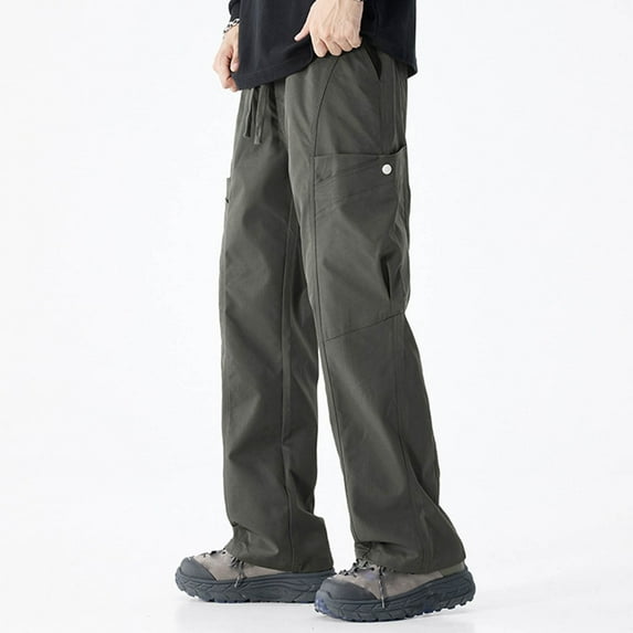 Donemore Men's Solid Color Casual Loose Fit Cargo Pants with Drawstring Waist Multiple Pockets Functional Utility Style Comfortable Versatile Daily Wear