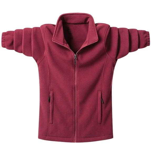 Donemore Men's Solid Color Fleece Full-Zip Stand Collar Jacket Plush Lining Windproof Casual Business Outerwear