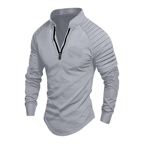 Donemore Men's Solid Color Half-Zip Long Sleeve Polo Shirt, Mock Neck Casual Business Top, Simple Stylish Versatile Men's Clothing