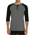 thumbnail image 1 of Donemore Men's Solid Color Henley Collar Raglan Short-Sleeve Shirt, Seven-Sleeve Crew Neck with Minimalist Design, Versatile Top for Office & Casual Occasions, 1 of 7