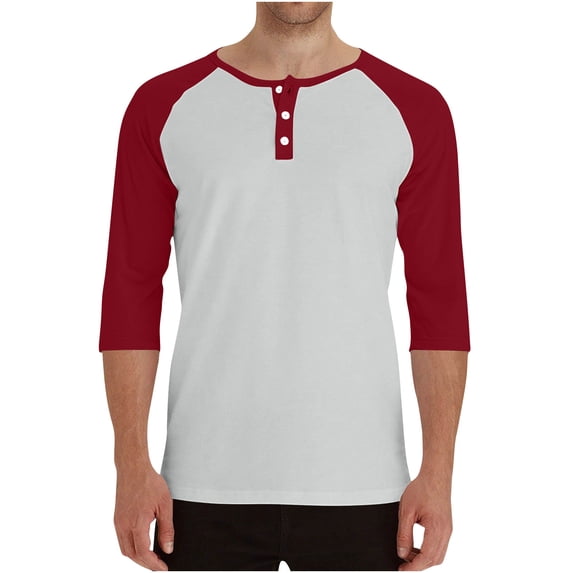 Donemore Men's Solid Color Henley Collar Raglan Short-Sleeve Shirt, Seven-Sleeve Crew Neck with Minimalist Design, Versatile Top for Office & Casual Occasions