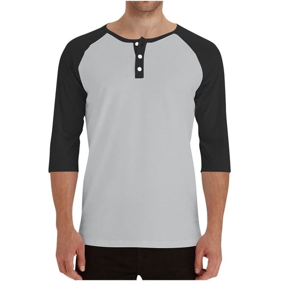 Donemore Men's Solid Color Henley Collar Raglan Short-Sleeve Shirt, Seven-Sleeve Crew Neck with Minimalist Design, Versatile Top for Office & Casual Occasions
