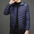 thumbnail image 1 of Donemore Men's Solid Color Hooded Down Jacket Zip-Up Cardigan with Long Sleeves and Functional Pockets Casual Warm Winter Coat, 1 of 7