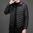 thumbnail image 1 of Donemore Men's Solid Color Hooded Down Jacket Zip-Up Cardigan with Long Sleeves and Functional Pockets Casual Warm Winter Coat, 1 of 3