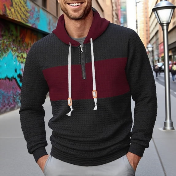 Donemore Men's Solid Color Hooded Sweatshirt Long Sleeve Pullover Casual Streetwear
