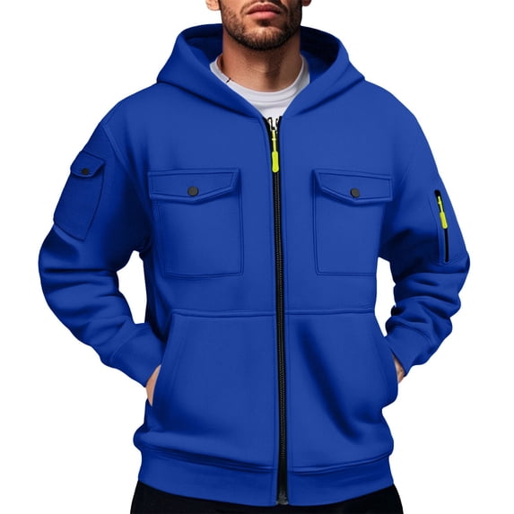 Donemore Men's Solid Color Hooded Zip-Up Sweatshirt Casual Loose Fit Japanese Fabric Long Sleeve Outerwear