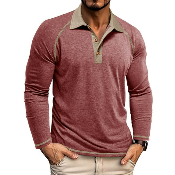 Donemore Men's Solid Color Long Sleeve Half-Button Collar Polo Shirt - Casual Business Simple Design, Stylish Versatile Men's Clothing