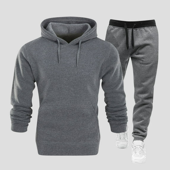 Donemore Men's Solid Color Long Sleeve Hooded Casual Suit Set Turn-down Collar Shirt Convertible Design Fashion Business Leisure Style