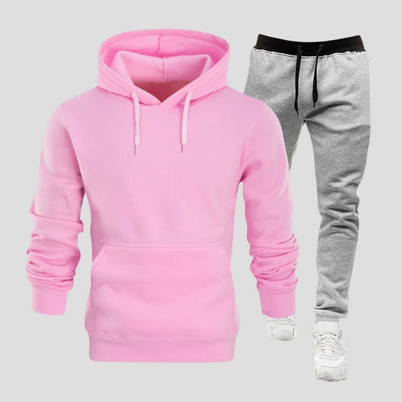 Donemore Men's Solid Color Long Sleeve Hooded Casual Suit Set Turn-down Collar Shirt Convertible Design Fashion Business Leisure Style