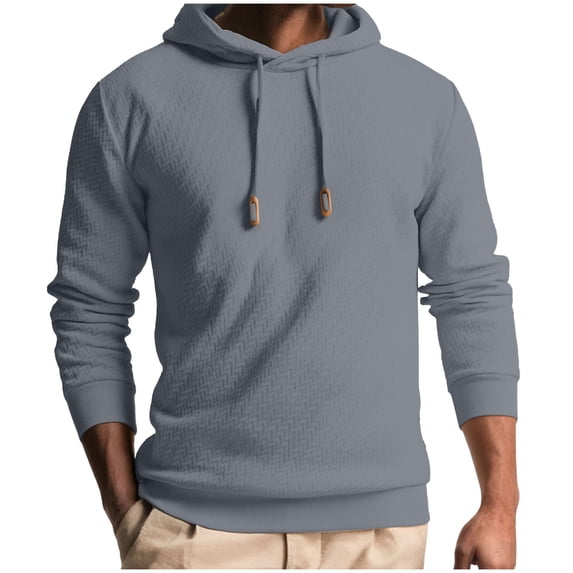 Donemore Men's Solid Color Long Sleeve Hooded Drawstring Sweatshirt Casual Sporty Style Loose Comfortable Design Daily Versatile Streetwear