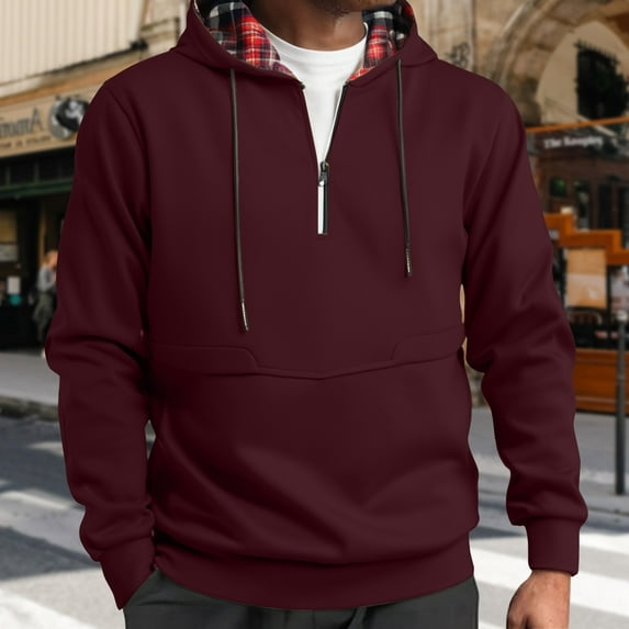 Donemore Men's Solid Color Long Sleeve Hooded Zip-Up Casual Jacket Simple Stylish Design Versatile Comfortable Daily Wear