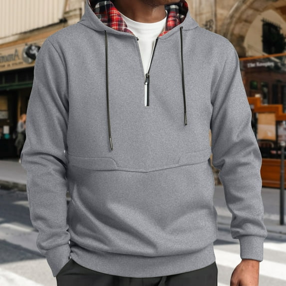 Donemore Men's Solid Color Long Sleeve Hooded Zip-Up Casual Jacket Simple Stylish Design Versatile Comfortable Daily Wear