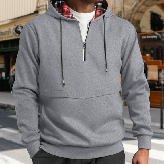 Donemore Men's Solid Color Long Sleeve Hooded Zip-Up Casual Jacket Simple Stylish Design Versatile Comfortable Daily Wear