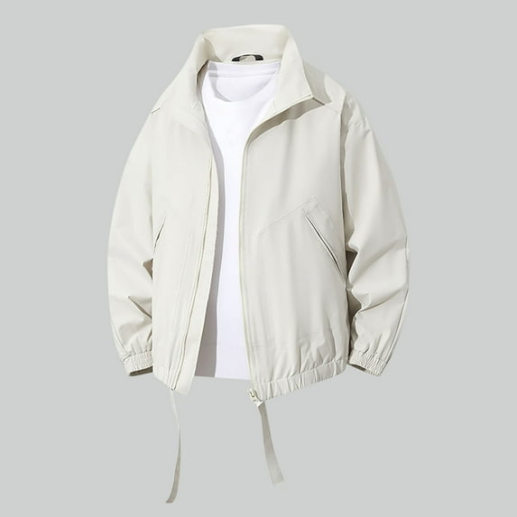 Donemore Men's Solid Color Long Sleeve Lapel Windproof Mountaineering Jacket with Zipper Pockets, Outdoor Casual Stylish Design