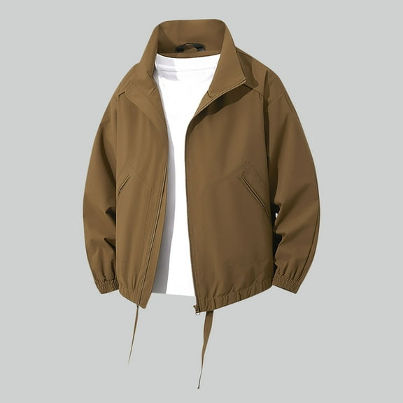 Donemore Men's Solid Color Long Sleeve Lapel Windproof Mountaineering Jacket with Zipper Pockets, Outdoor Casual Stylish Design